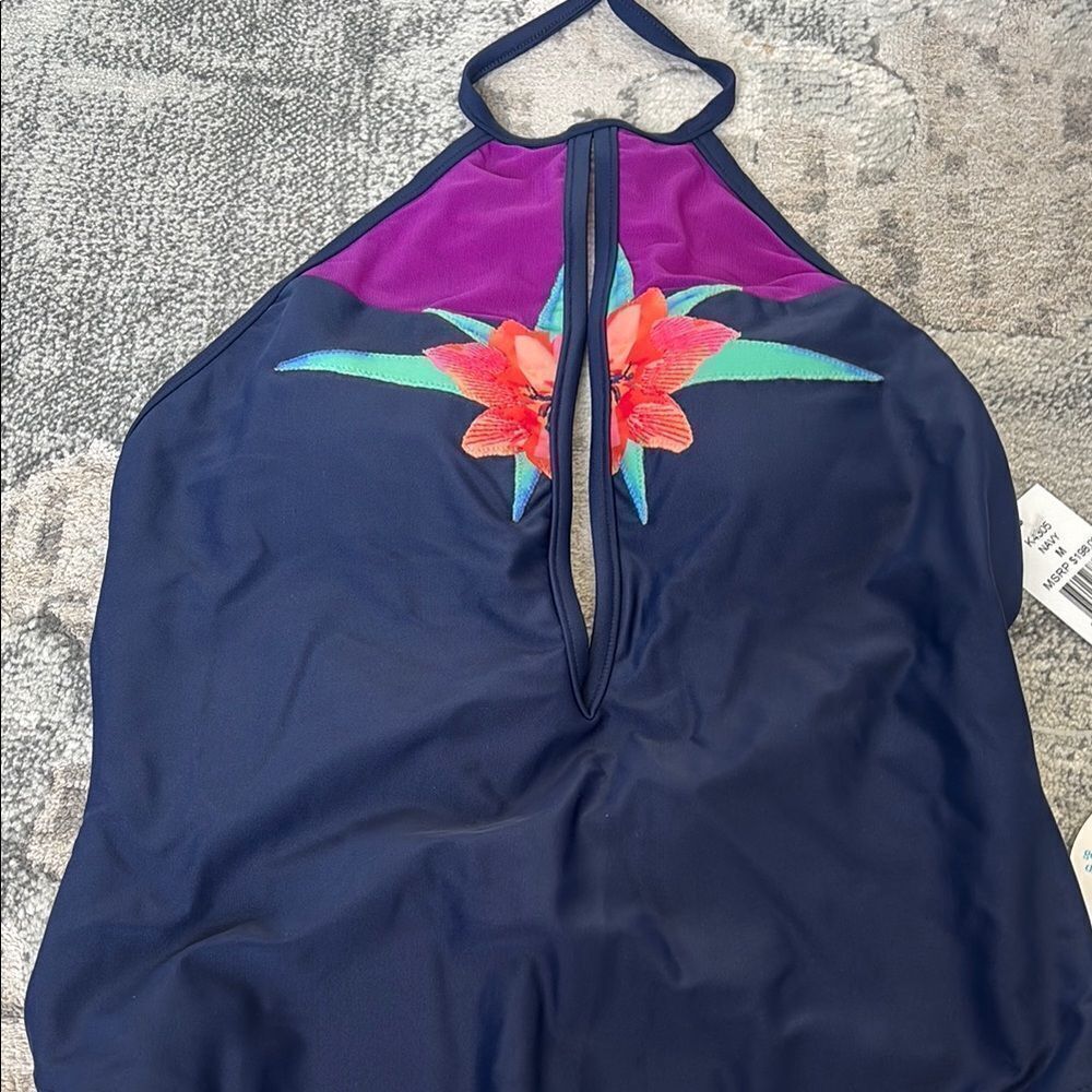 Navy Floral One-Piece Swimsuit - Picture 4 of 11